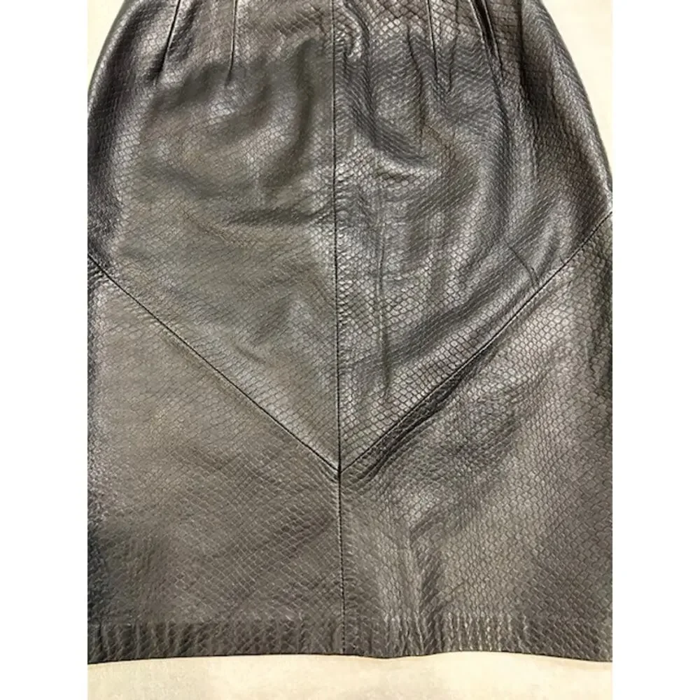 WILSONS Black Genuine Leather Luxe Snake Reptile Textured Skirt Vintage MEDIUM